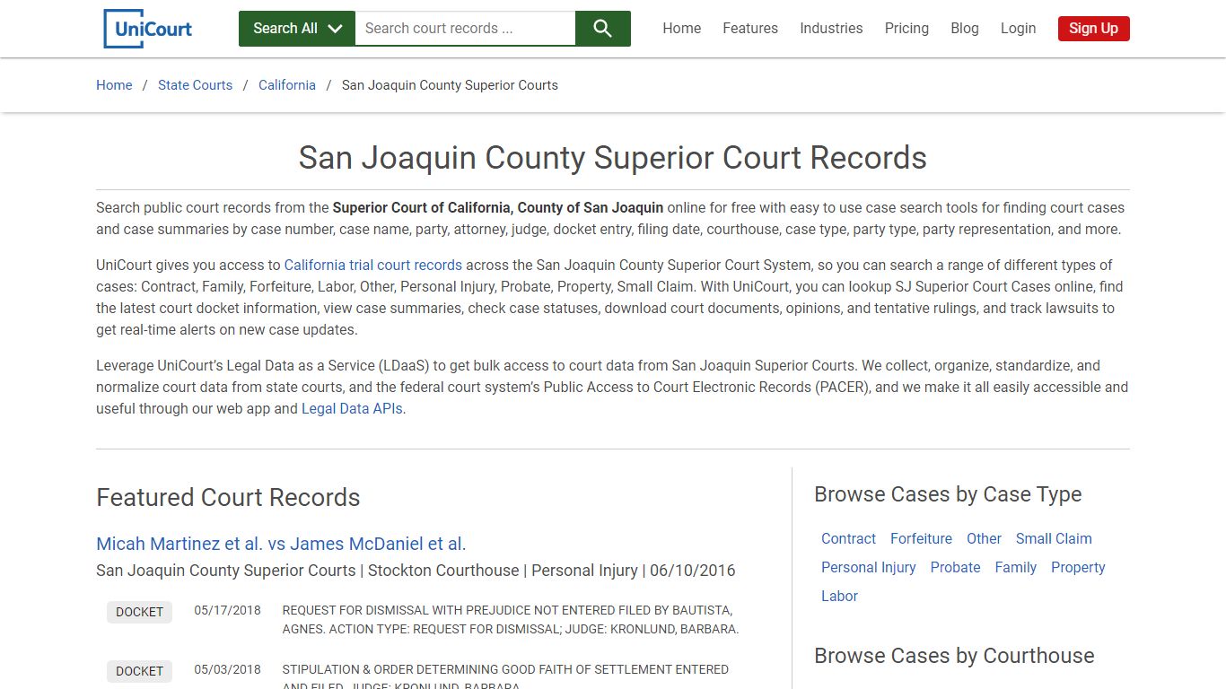 San Joaquin County Superior Court Records | California | UniCourt